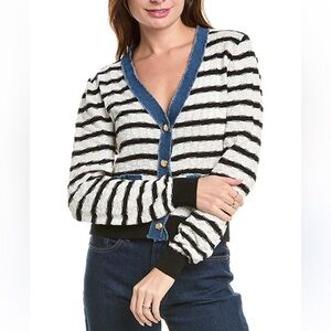 Laundry by Shelli Segal Mixed Media Striped / Denim Cardigan